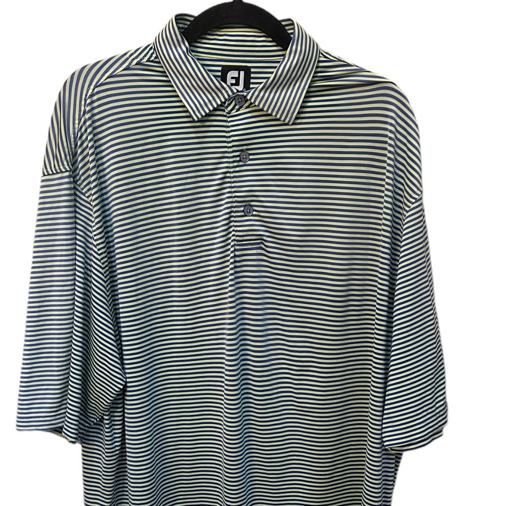 Men's FootJoy FJ Golf Performance Polo Shirt Green/Blue Stripe Size XL